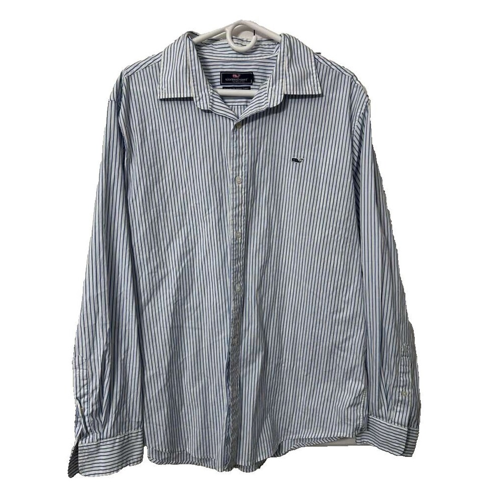 Vineyard Vines Button Up Shirt Men's XL Blue White Pinistripe Classic Dress